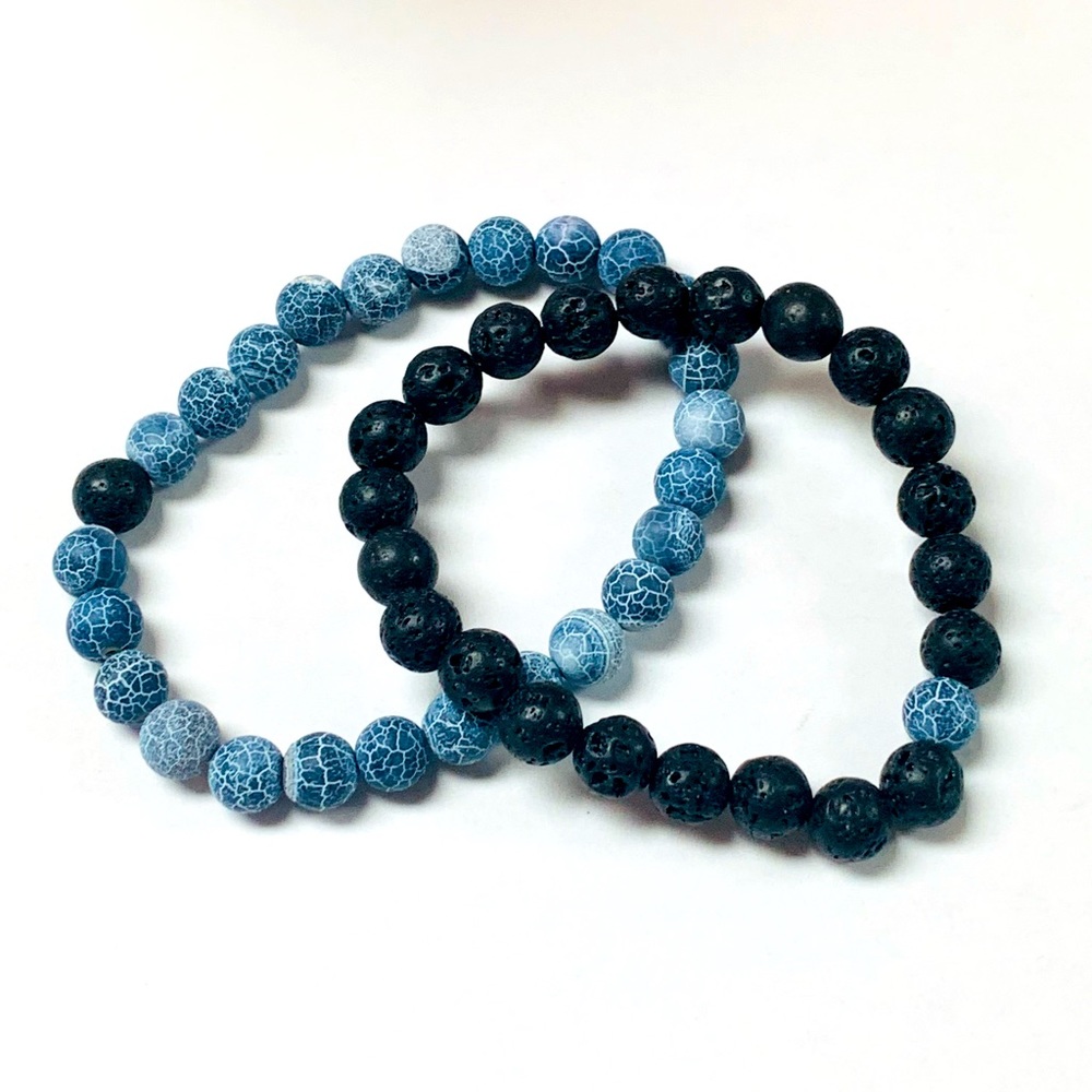 Black and blue  lava rock bracelets
